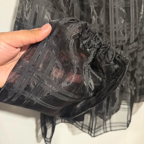NWT COTTON BLEU SHEER FLOWY TIERED PLAID PRINT BLACK DRESS TOP CUFF SLEEVES SZ M - Picture 5 of 11